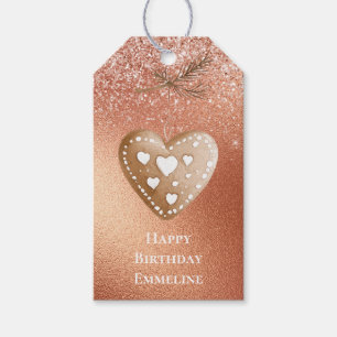 Rose Gold Glitzer Lebkuchen Herzstück Geburtstag Geschenkanhänger