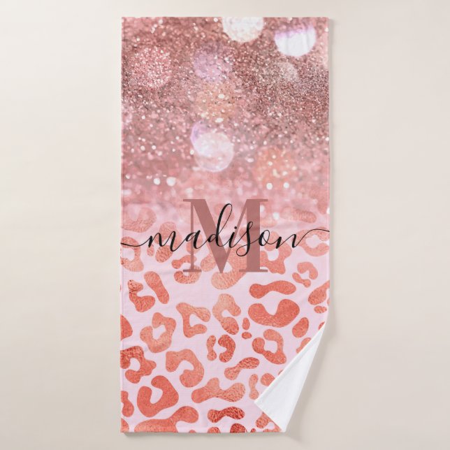 Rose Gold Glitzer Leopard Print Badehandtuch (Badehandtuch)