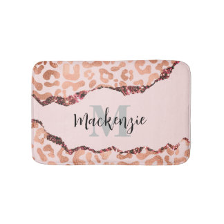 Rose Gold Glitzer Leopard Print Badematte