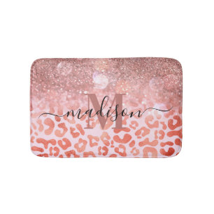 Rose Gold Glitzer Leopard Print Badematte
