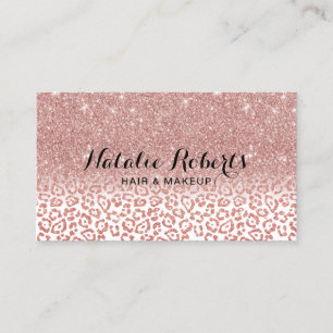 Rose Gold Glitzer Leopard Print Beauty Salon Visitenkarte