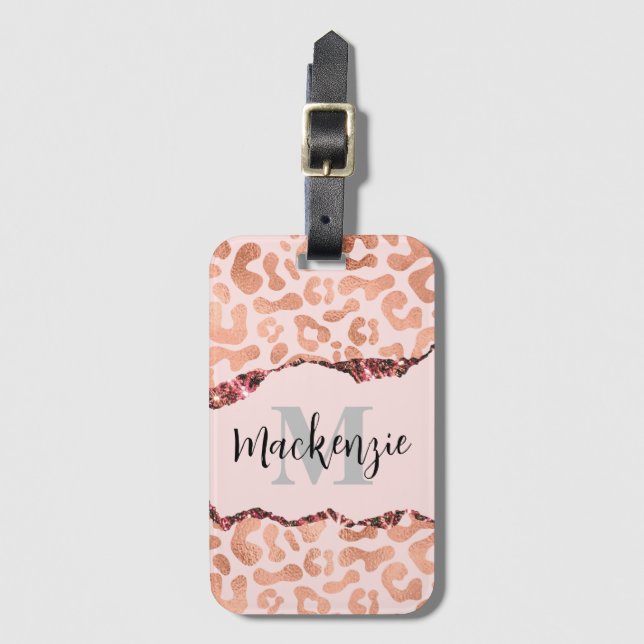 Rose Gold Glitzer Leopard Print Gepäckanhänger (Vorderseite Vertikal)
