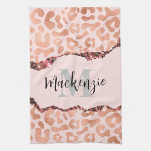 Rose Gold Glitzer Leopard Print Geschirrtuch