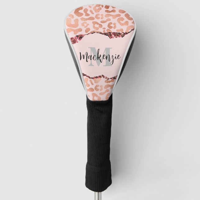 Rose Gold Glitzer Leopard Print Golf Headcover (Vorderseite)