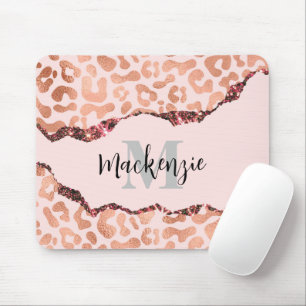 Rose Gold Glitzer Leopard Print Mousepad