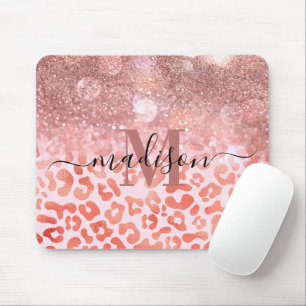 Rose Gold Glitzer Leopard Print Mousepad