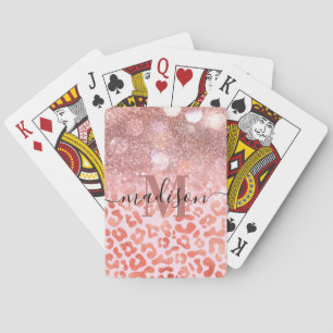 Rose Gold Glitzer Leopard Print Spielkarten