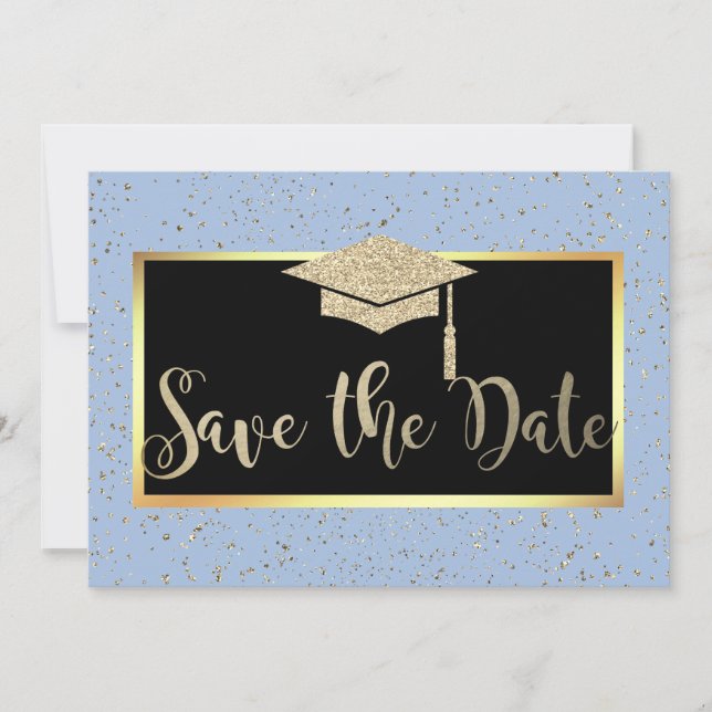 Rose Gold Glitzer Light Blue Grad Save the Date (Vorderseite)