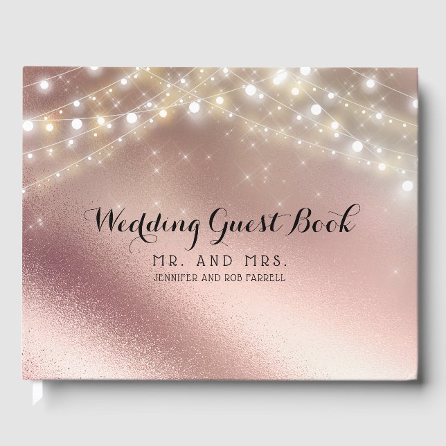 Rose Gold Glitzer Lights Hochzeit Gästebuch (Vorderseite)