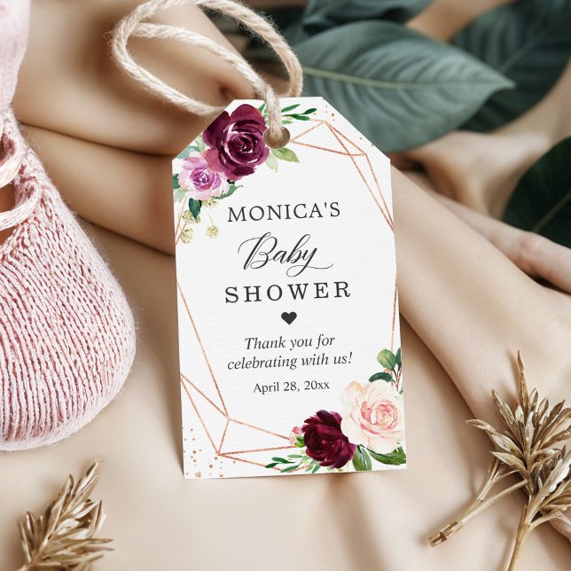 Rose Gold Glitzer Lila Blush Floral Baby Dusche Geschenkanhänger (Von Creator hochgeladen)