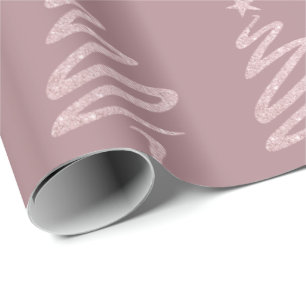 Rose Gold Glitzer & Lila Weihnachtsbaummuster Geschenkpapier