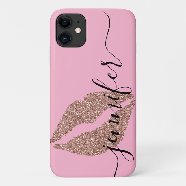 Rose Gold Glitzer Lippen, Personalisiert rosa Case-Mate iPhone Hülle (Rückseite)