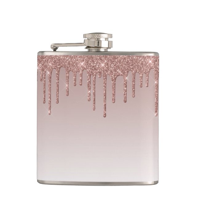 Rose Gold Glitzer Liquid Tropfen Flachmann (Vorderseite)