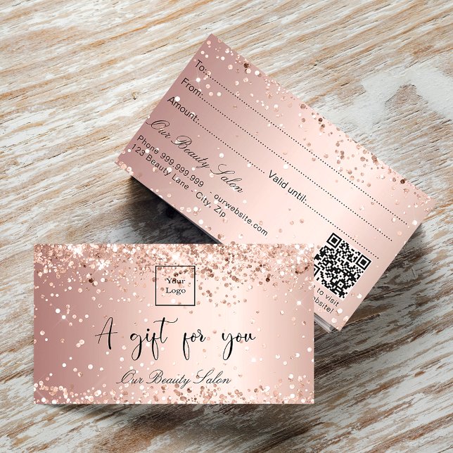Rose Gold Glitzer Logo qcode Geschenkgutschein Visitenkarte (Von Creator hochgeladen)