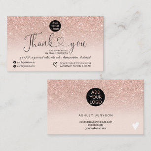 Rose Gold Glitzer Logo rot Rosa Reihenfolge danke Visitenkarte