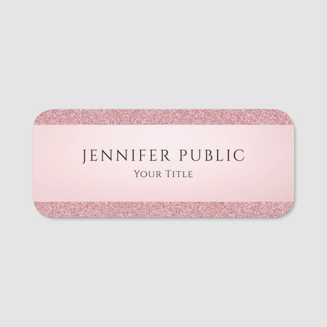 Rose Gold Glitzer Look Elegante Vorlage Custom Namensschild (Vorderseite)