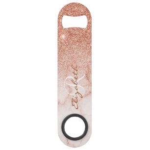 Rose Gold Glitzer Look Marble Ombre Monogram Speed Flaschenöffner