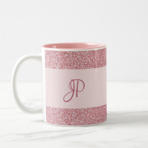 Rose Gold Glitzer Look Mit Monogramm trendy Templa Zweifarbige Tasse