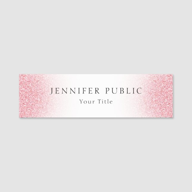 Rose Gold Glitzer Look Moderne Vorlage Namensschild (Vorderseite)