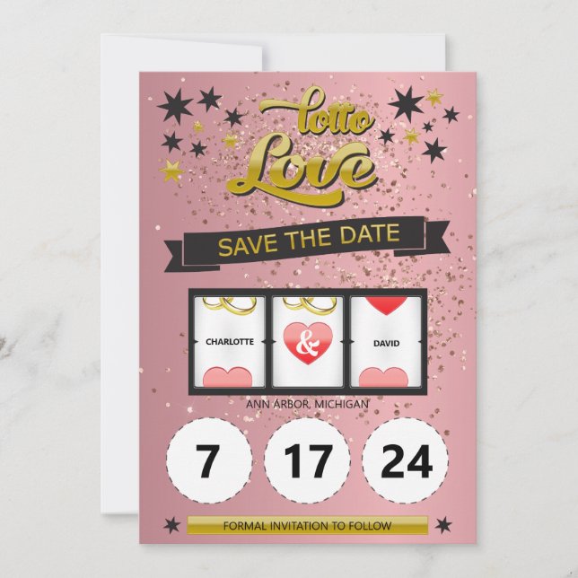 Rose Gold Glitzer Lotto Liebe Save the Date (Vorderseite)