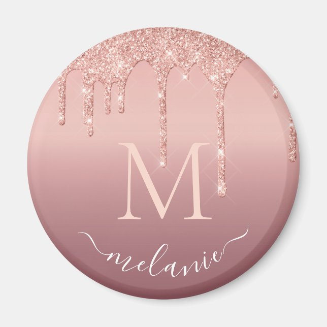 Rose Gold Glitzer Magnet mit Individuelle Name Let (Vorne)