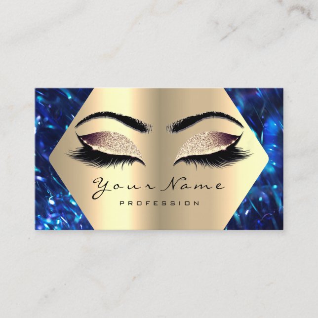 Rose Gold Glitzer Makeup Artist Lashes Blue Navy Visitenkarte (Vorderseite)