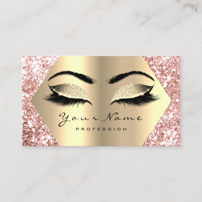 Rose Gold Glitzer Makeup Artist Lashes Logo Visitenkarte (Vorderseite)