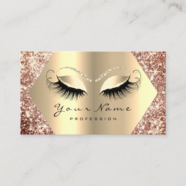Rose Gold Glitzer Makeup Artist Lashes Visitenkarte (Vorderseite)
