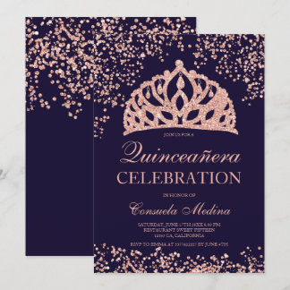 Rose Gold Glitzer Marine Krone Tiara Quinceañera Einladung
