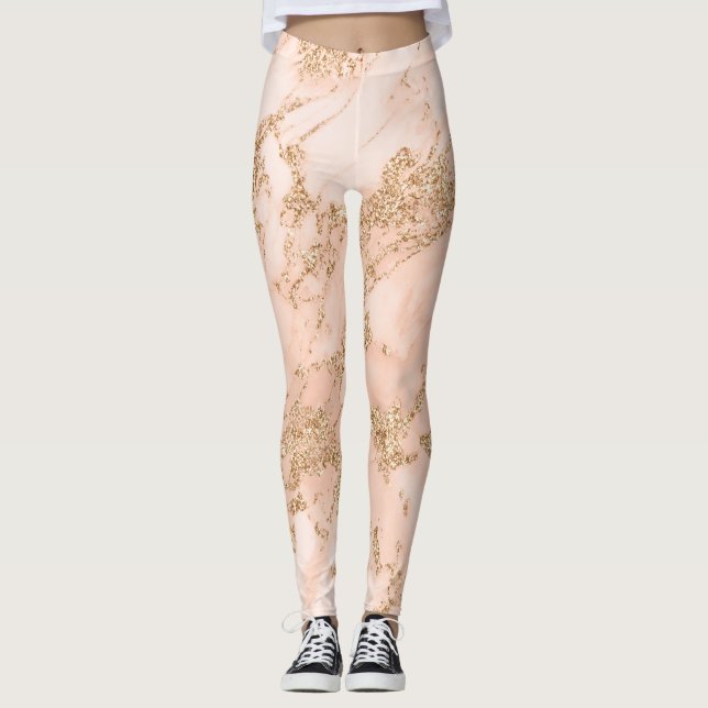 Rose Gold Glitzer Marmor abstrakt Leggings (Vorderseite)