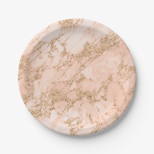 Rose Gold Glitzer Marmor abstrakt Pappteller (Vorderseite)