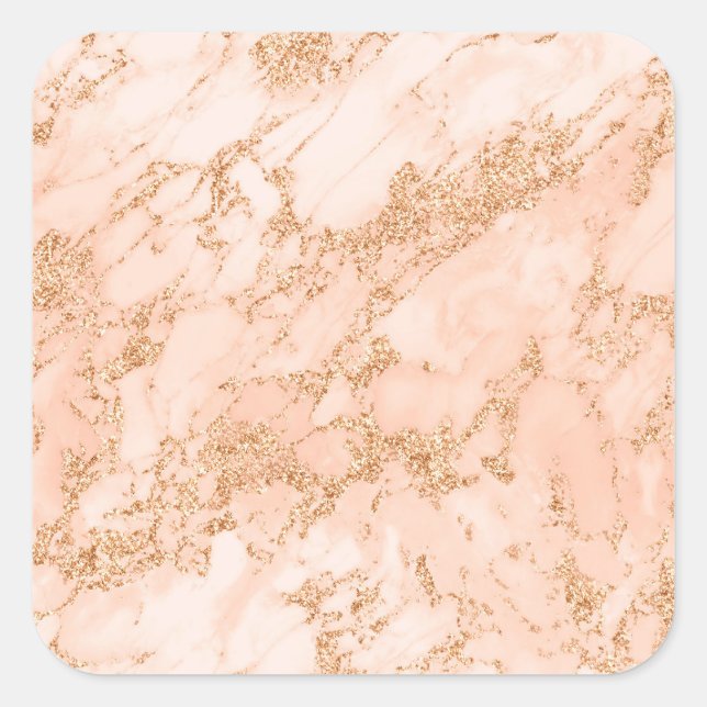 Rose Gold Glitzer Marmor abstrakt Quadratischer Aufkleber (Vorderseite)