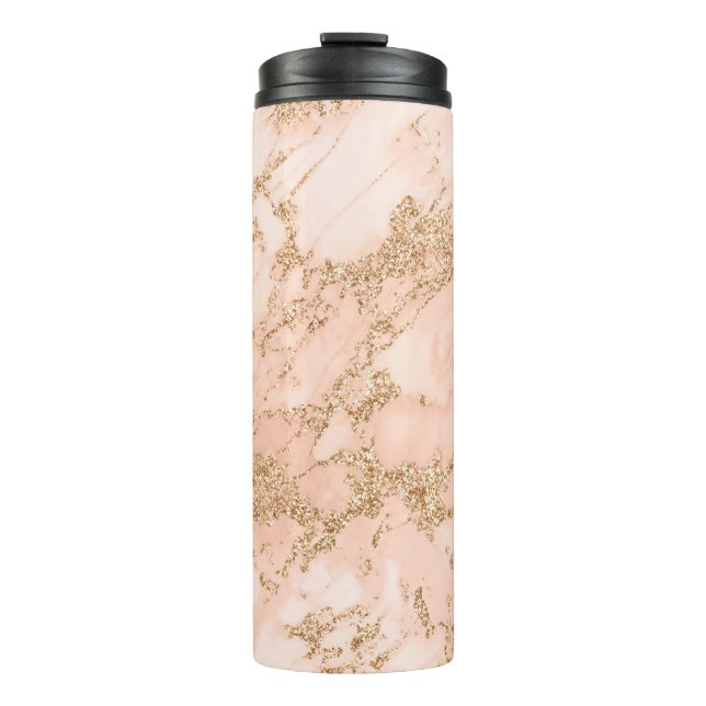 Rose Gold Glitzer Marmor abstrakt Thermosbecher (Vorderseite)