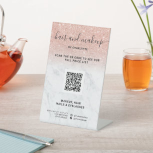 Rose Gold Glitzer Marmor Makeup Digital QR Preis Sockelschild