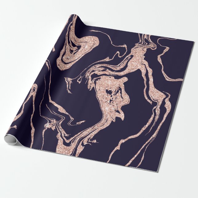 Rose Gold Glitzer Marmor Muster blau Geschenkpapier (Ungerollt)