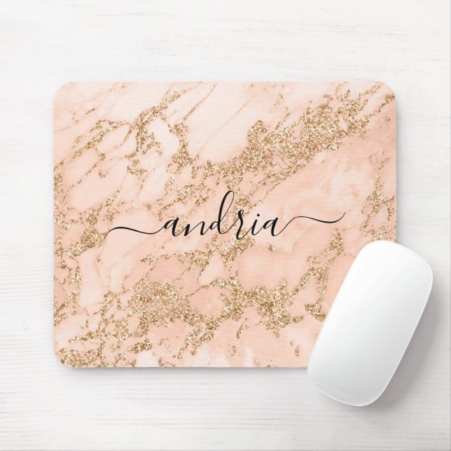 Rose Gold Glitzer Marmor, Name des schwarzen Skrip Mousepad (Mit Mouse)