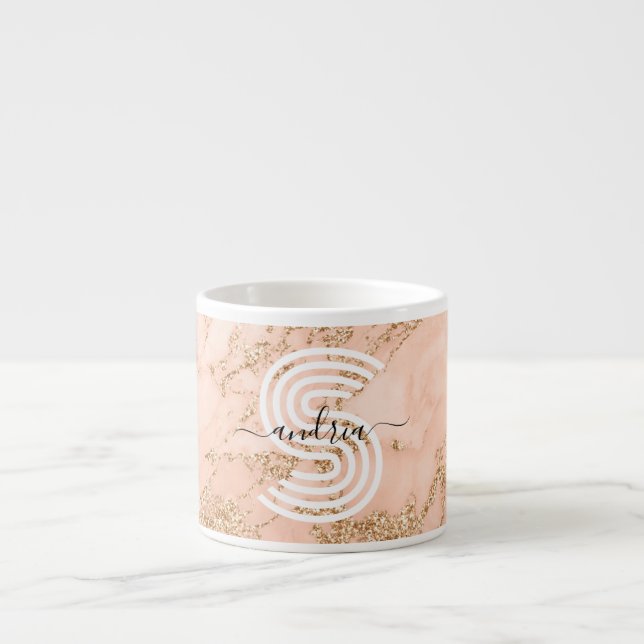 Rose Gold Glitzer Marmor, Skriptname für Monogramm Espressotasse (Vorderseite)