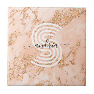 Rose Gold Glitzer Marmor, Skriptname für Monogramm Fliese