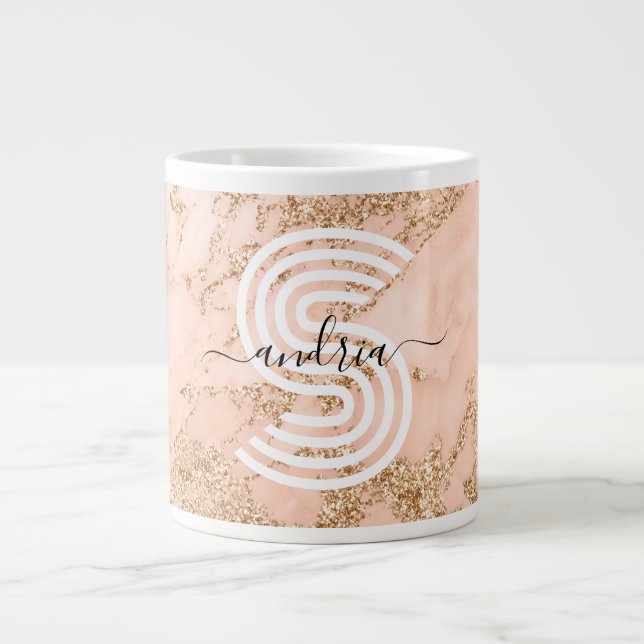 Rose Gold Glitzer Marmor, Skriptname für Monogramm Jumbo-Tasse (Vorderseite)