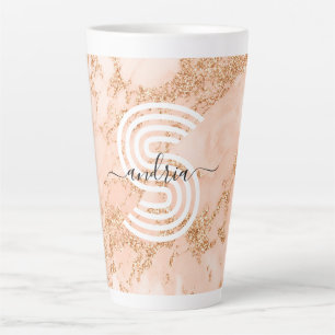 Rose Gold Glitzer Marmor, Skriptname für Monogramm Milchtasse