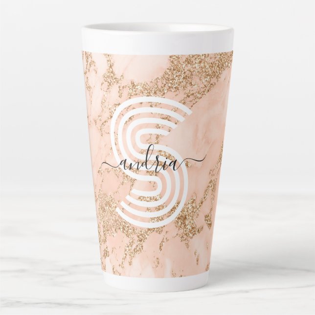 Rose Gold Glitzer Marmor, Skriptname für Monogramm Milchtasse (Vorderseite)