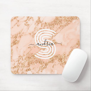 Rose Gold Glitzer Marmor, Skriptname für Monogramm Mousepad