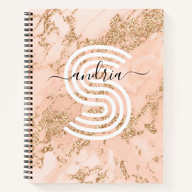 Rose Gold Glitzer Marmor, Skriptname für Monogramm Notizbuch (Vorderseite)