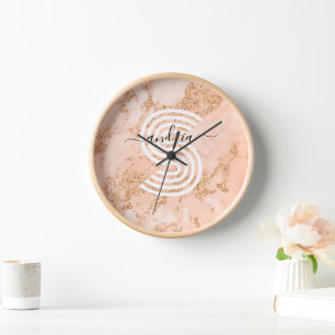 Rose Gold Glitzer Marmor, Skriptname für Monogramm Uhr