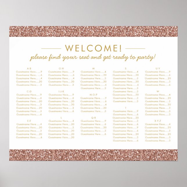 Rose Gold Glitzer Med Alphabetisches Segel Chart Poster (Vorne)