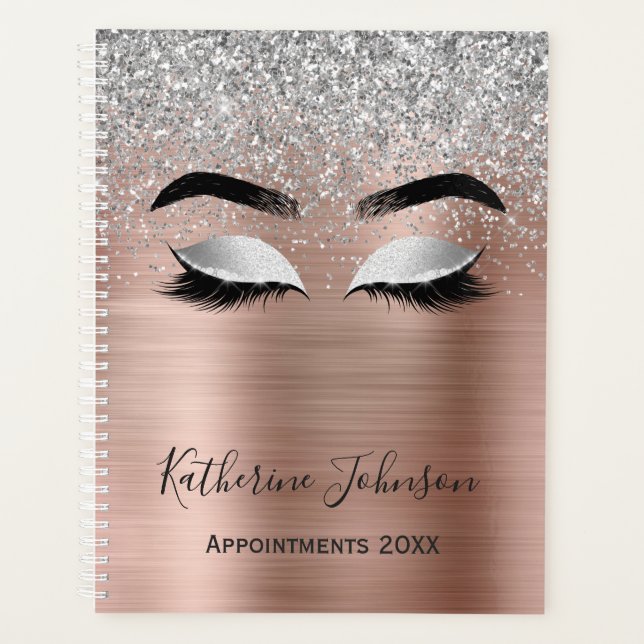 Rose Gold Glitzer Metallbeauty Salon Lashes 2024 Planer (Vorderseite)