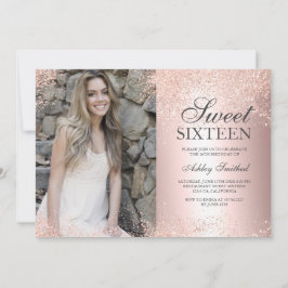 Rose Gold Glitzer Metallfolie Foto Sweet 16 Einladung