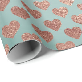 Rose Gold Glitzer Metallic Mint Blue Hearts Geschenkpapier