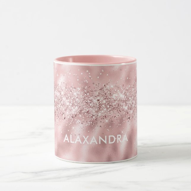 Rose Gold Glitzer Metallic Pink Individuelle Name  Tasse (Zentrum)