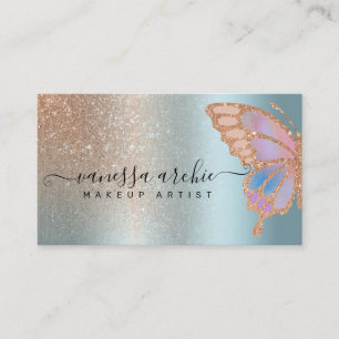 Rose Gold Glitzer Metallische Foil Rainbow Butterf Visitenkarte